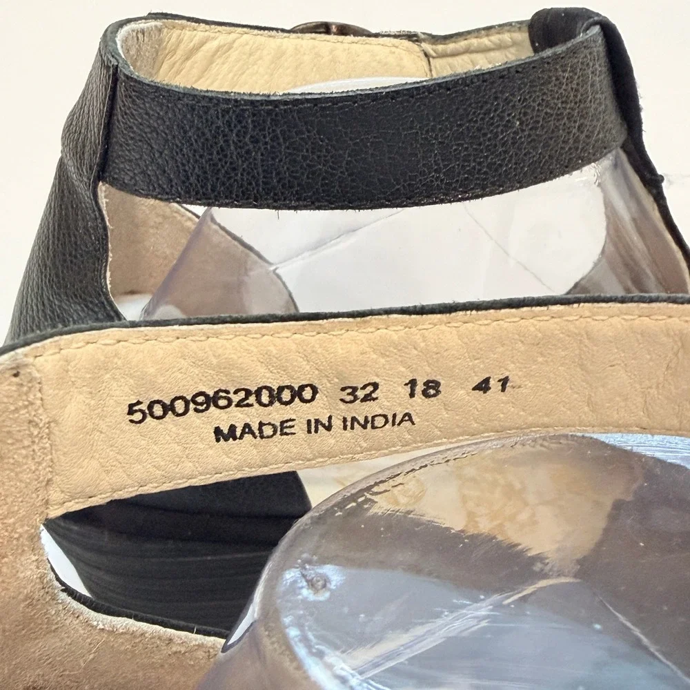 Fly London Yala Black Leather Suede Perforated Wedge Sandals Size 41 US 10-10.5